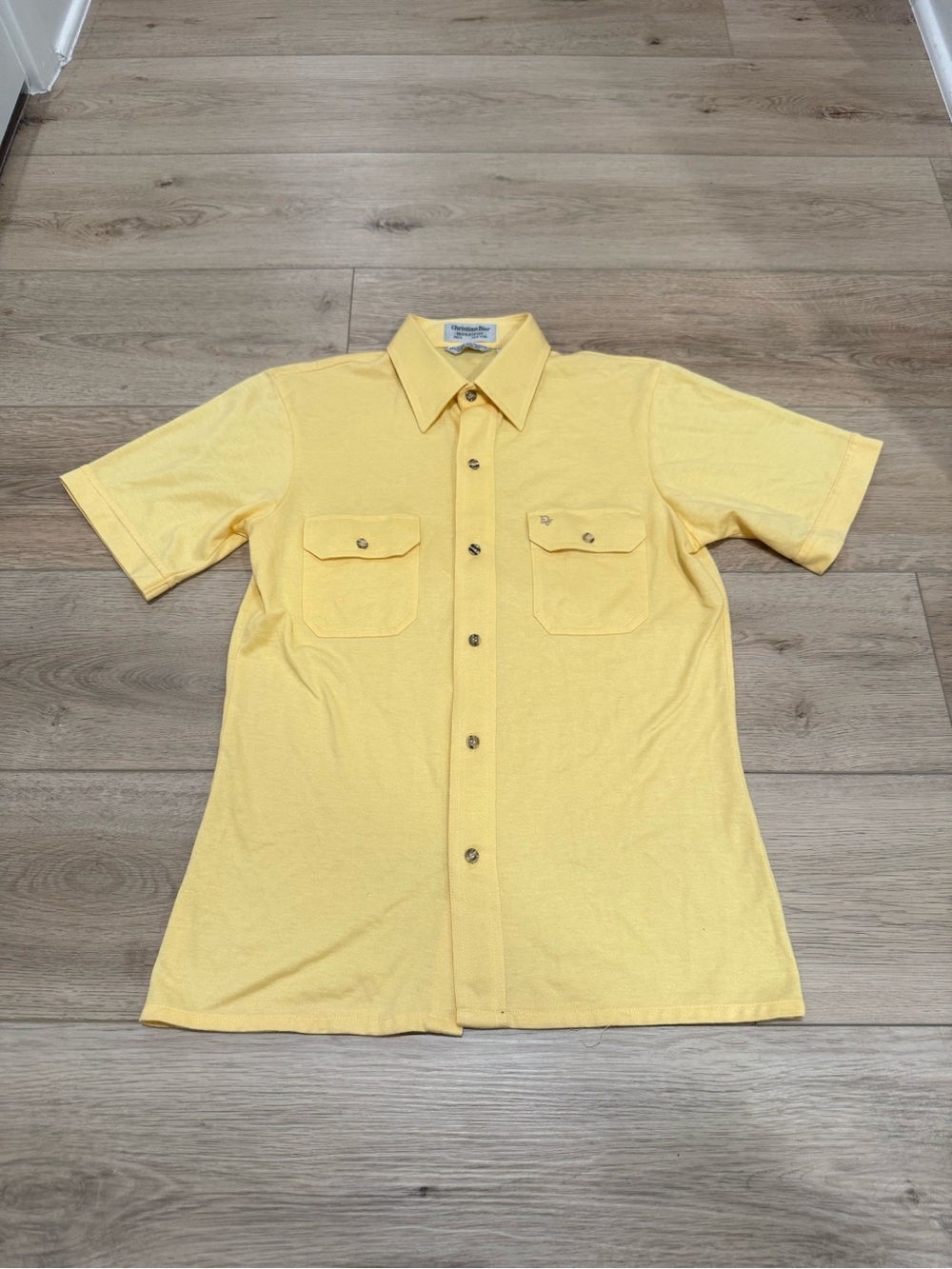 Vintage Christian Dior Polo Shirt Yellow Mens Size Medium Embroidered Logo